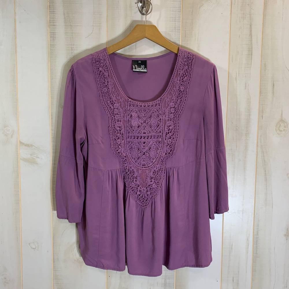 Noelle Purple Lace Front Boho Babydoll Top S/M